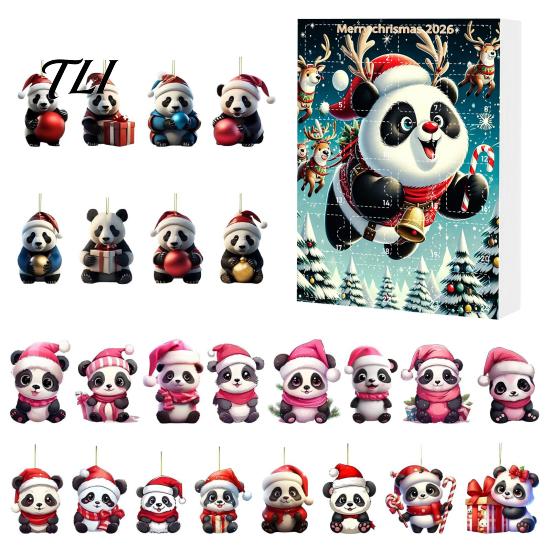 Chinese Style Panda Decor 2D Acrylic Cute Ornaments Advent Calendar, 24 Days Christmas Holiday Party Favors for Kids Countdown Collectible Hanging