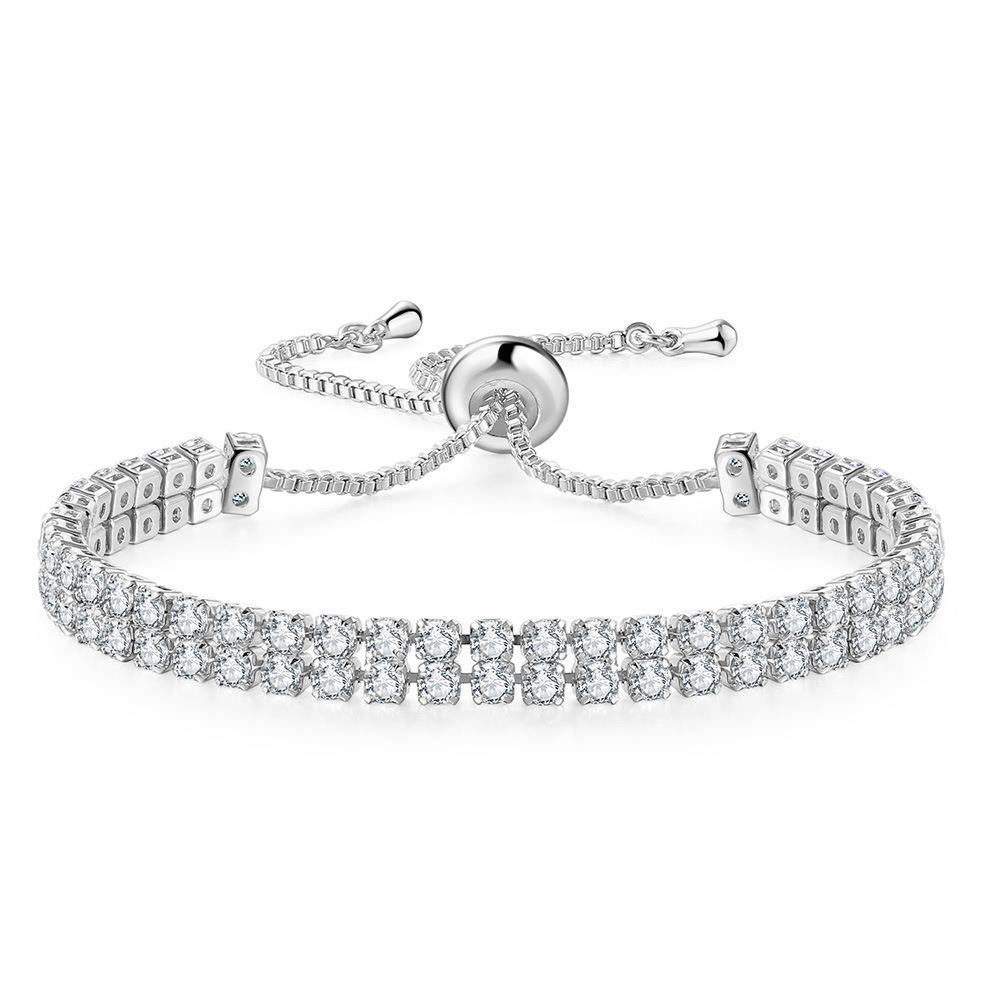 Double Row Full Zircon Bracelet Women'S 2.5Mm Full Diamond Adjustable Tennis Bracelet Popular Jewelry
