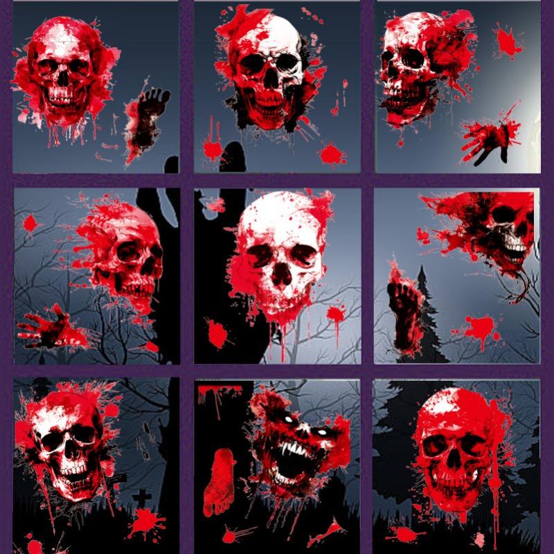 Halloween Horror Skull Head Blood Palm Print Home Atmosphere Decoration Glass Window Static Window Stickers