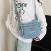Cute Horse Embroidered Denim Crossbody Bag Multi Pocket Casual Shoulder Bag for Women
