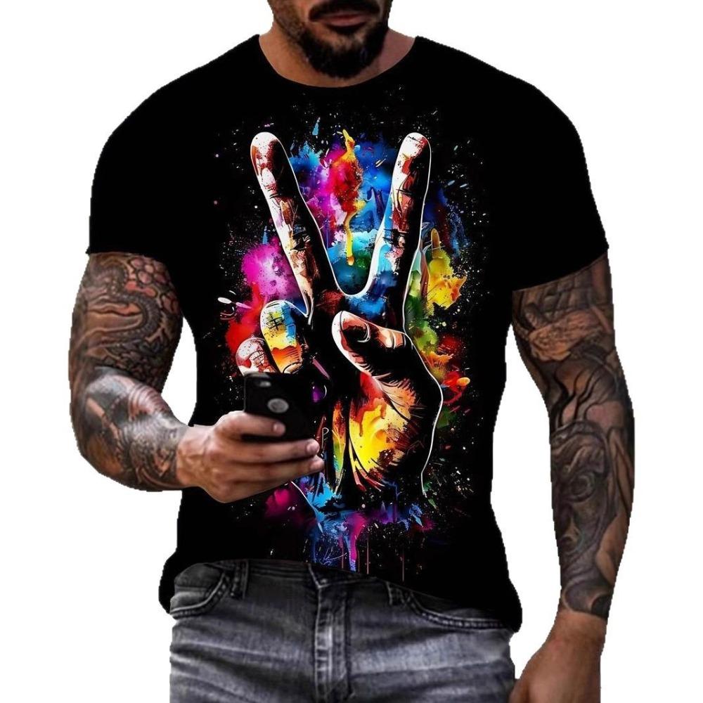 Camiseta de Hombre Estampada en 3D Manga Corta Cuello Redondo Pulóver Top Casual