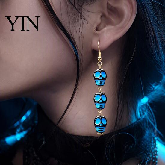 Funny Cartoon Jewelry 1 Pair Acrylic Halloween Earrings for Women, Triple Skulls Drop Dangle Gothic Skull Earrings, Gifts Holiday Cosplay Party