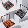 Walnut Wooden Glasses Case, Large Capacity Sunglasses & Watch Storage Box with Display Window for Travel and Home