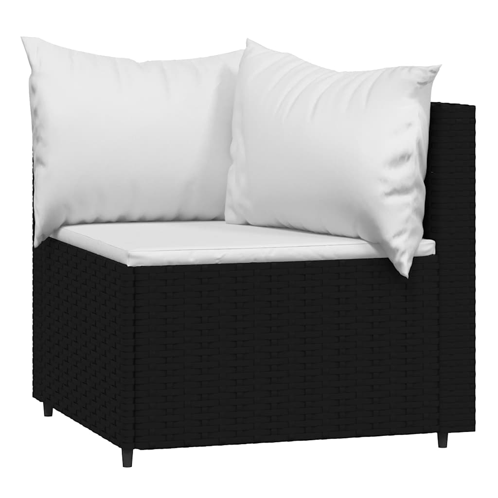 vidaXL Garden Corner Sofas with Cushions 2 Pcs. Black Poly Rattan