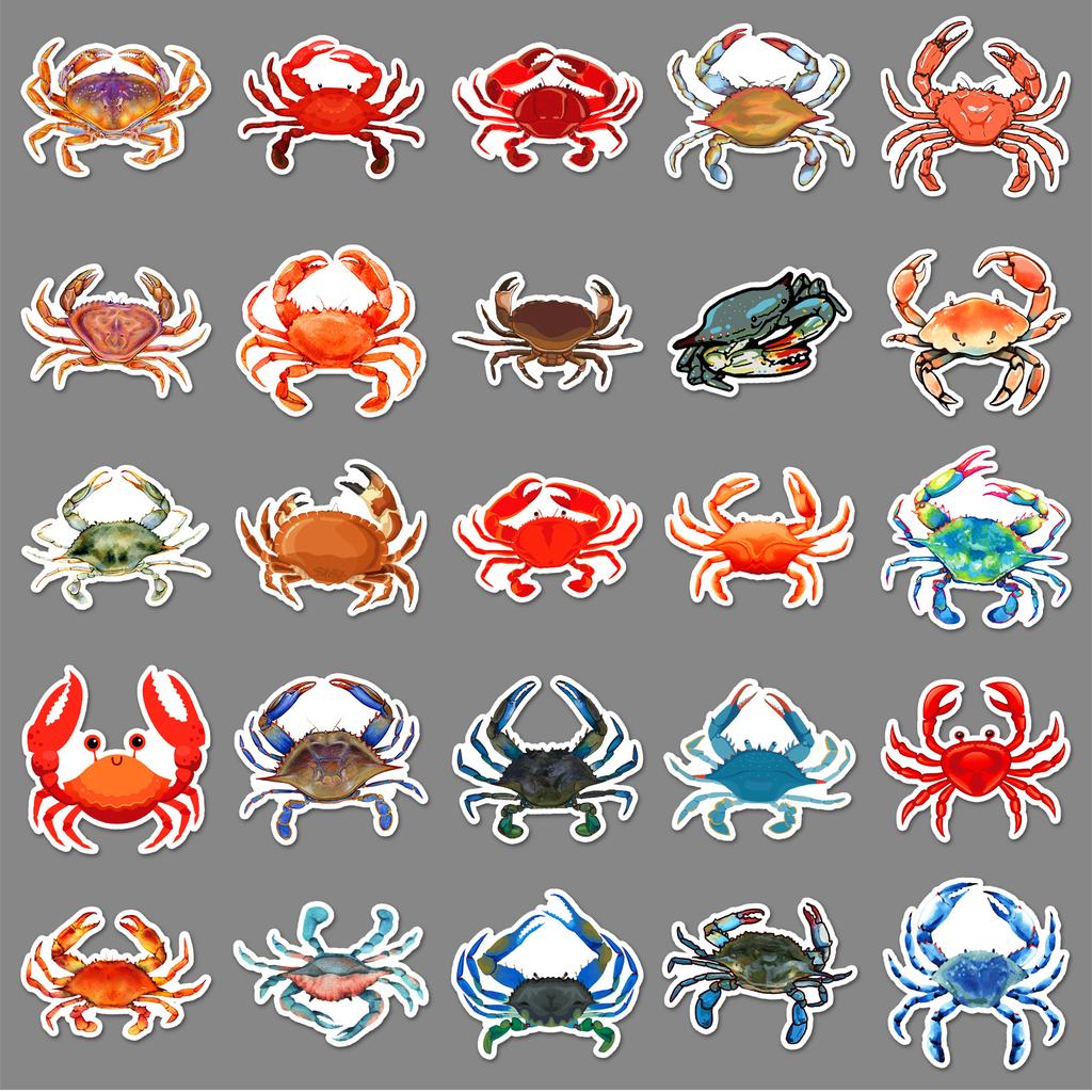 50 Crab Doodle Stickers Personalized Cartoon Marine Life Decorative Water Cup Mobile Phone Case Suitcase Stickers