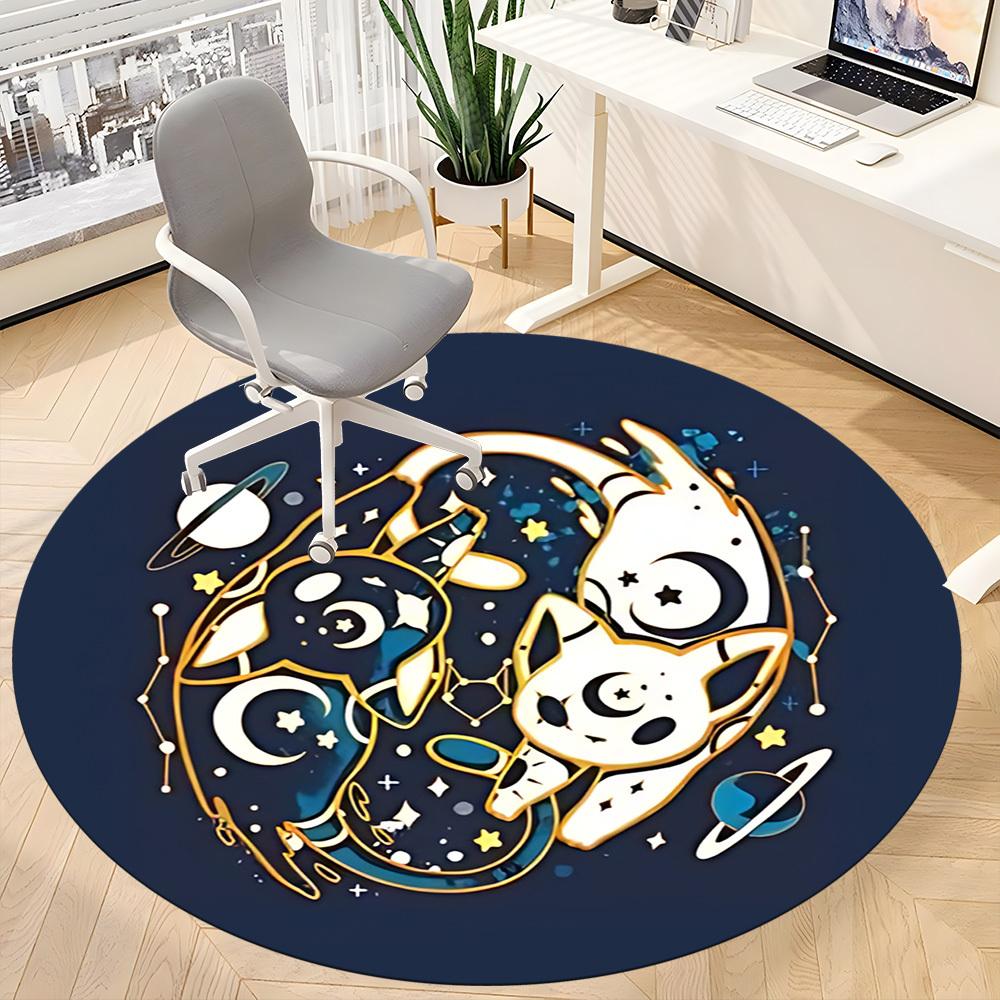 1pc Galaxy Cat Pals Office Round Area Rug, Indoor Mat Suitable For Office, Under Office Chairs Bedroom Living Room Home Decor, Room Deco 049
