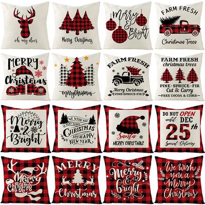 Christmas Pillow Cover Red and Black Plaid Christmas Sofa Cushion Cover Polyester Nordic Pillow