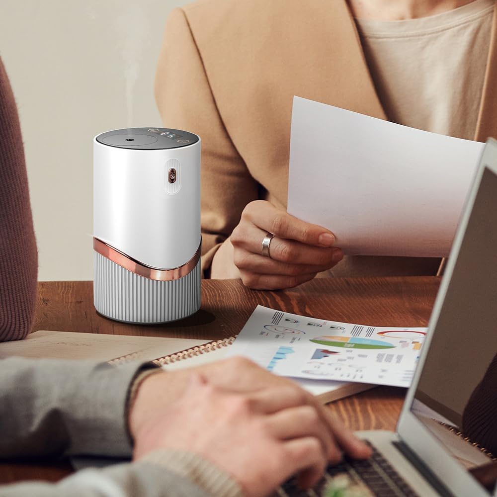 Безводный диффузор эфирных масел - Портативный автомобильный аромадиффузор с таймером и автоотключением (белый)