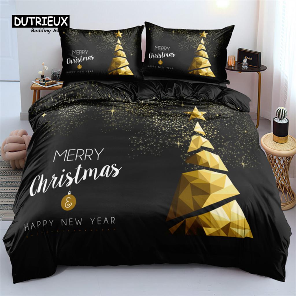 Frohe Weihnachten Weißes Bettwäscheset King Queen Full Twin Größe Mikrofaser Schlafzimmer Dekorativ 3D-Druck Bettbezug mit Kissenbezügen
