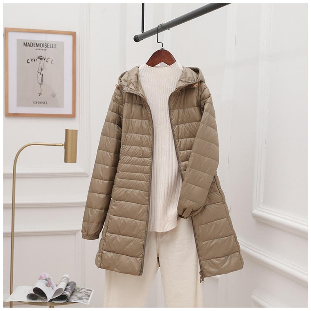 Women's Lightweight Hooded Down Jacket - Mid-Length Slim Fit Lightweight Fall/Winter Lightweight Plus Size Coat