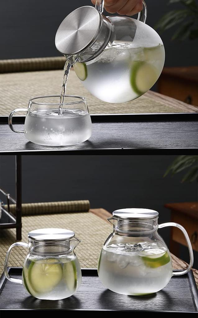 Desirable Jumping Leaf Pot, stovetop safe, with measuring scale, heat-resistant glass, microwave and dishwasher safe, coffee server (660ml teapot)