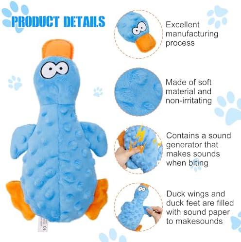 Halinuia Dog Toys with Crinkle Paper, Squeaky Plush Chew Toys for Aggressive Chewers, Puppies, Small Medium Dogs, Blue