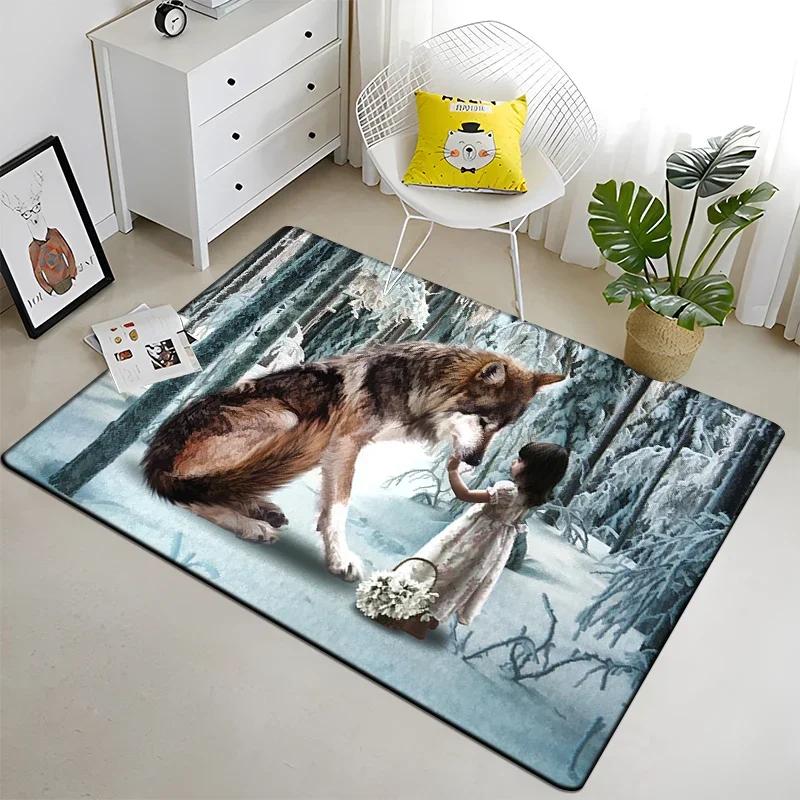 Wolf and Moon Pattern Carpet for Living Room Bedroom Home Decor Non-Slip Sofa Coffee Table Large Area Rug Soft Yoga Floor Mat