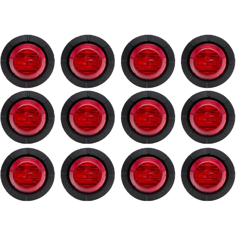 12 Pcs TMH 1-1/4 Inch Mount Red LENS & Red LED Clearance Markers, side marker lights, led marker lights, led side marker lights, trailer marker light