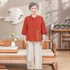 Women's Summer Cotton-Linen Set: 3/4 Sleeve Top & Two-Piece Outfit for Middle-Aged & Elderly