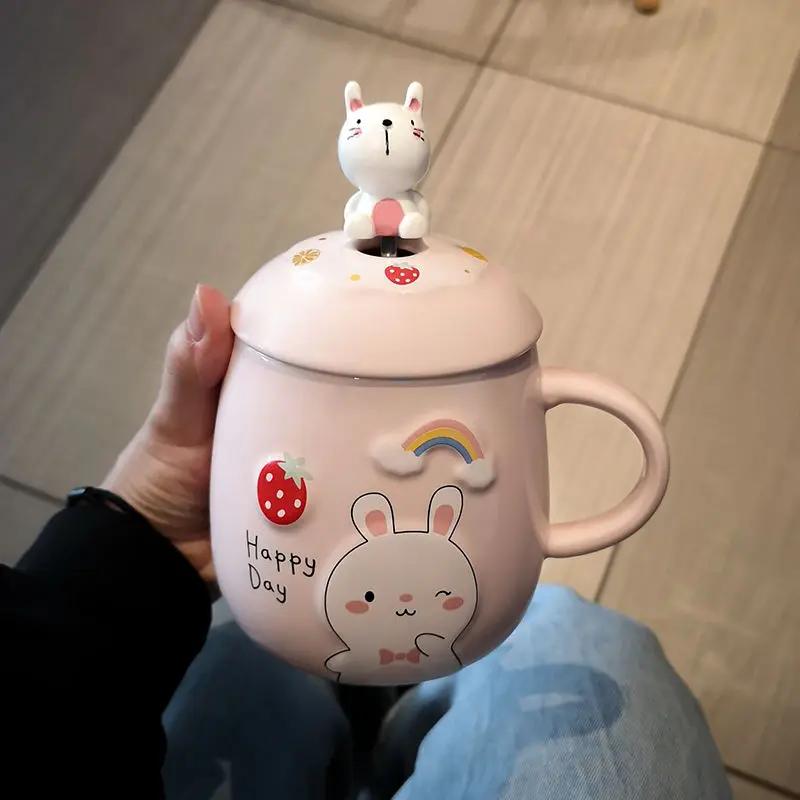 Cartoon Panda Ceramic Mug With Lid Spoon Coffee Tea Cup of Coffee Drinkware Original Breakfast Cups Personalized Gifts Cute Mugs
