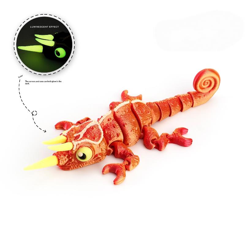 Glow In The Dark 3D Printed Chameleon Fully Articulated Fidget Animal Figurine Flexible Desk Ornament Room Decoration Gifts