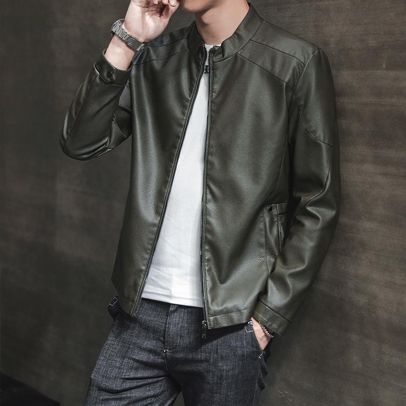 

Модные новые корейские мужские кожаные куртки повседневные зеленые модные красивые кожаные куртки весенние и осенние мужские куртки модные мужские 3XL