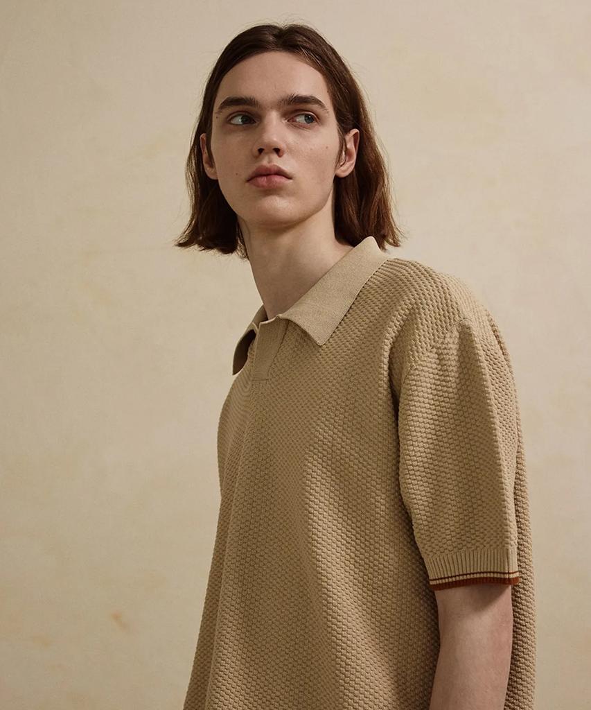 Jelolaunji [Air Conditioner Knit] Heritage Open Collar Knit Beige