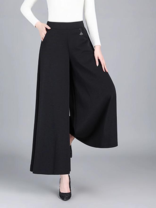 Autumn/Winter High-Waisted Plus Velvet Wide-Leg Pants: Fashionable, Age-Reducing Casual Skirt for Middle-Aged and Elderly Mothers