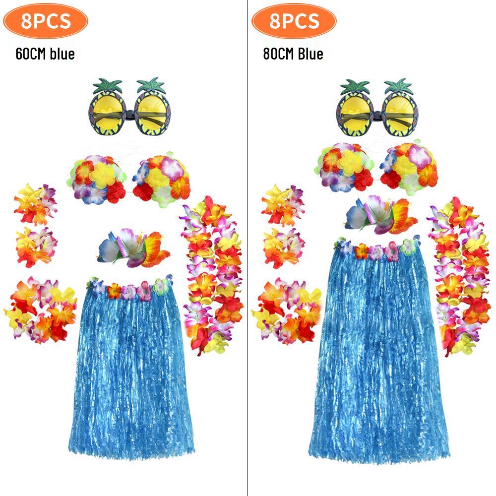 

Hawaiian Hula Skirt & Garland Set - 8-Piece Beach Party Costume Props (2019) 60cm Skirt 8-Piece Set