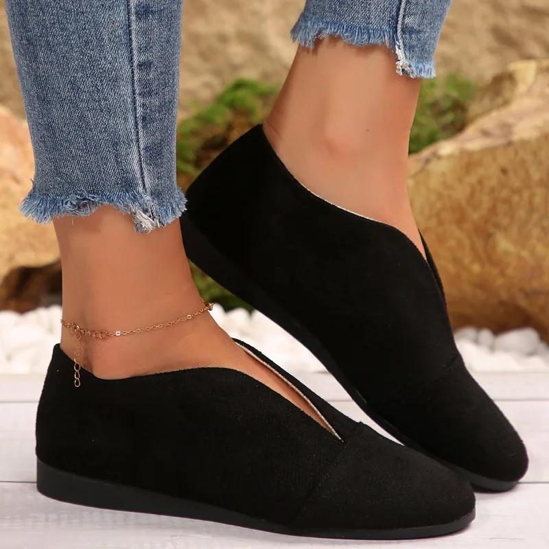 2025 Women's New Slip-on Flat Shoes Outdoor Casual Women's Sewn Round Toe Soft Sole Lightweight Solid Color Flat Low-top Shoes