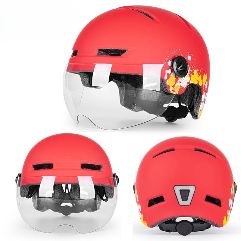 Bicycle Helmet Outdoor Cycling Helmet Integrated Molding Goggles with Taillights for Men and Women Universal Mountain Bikes