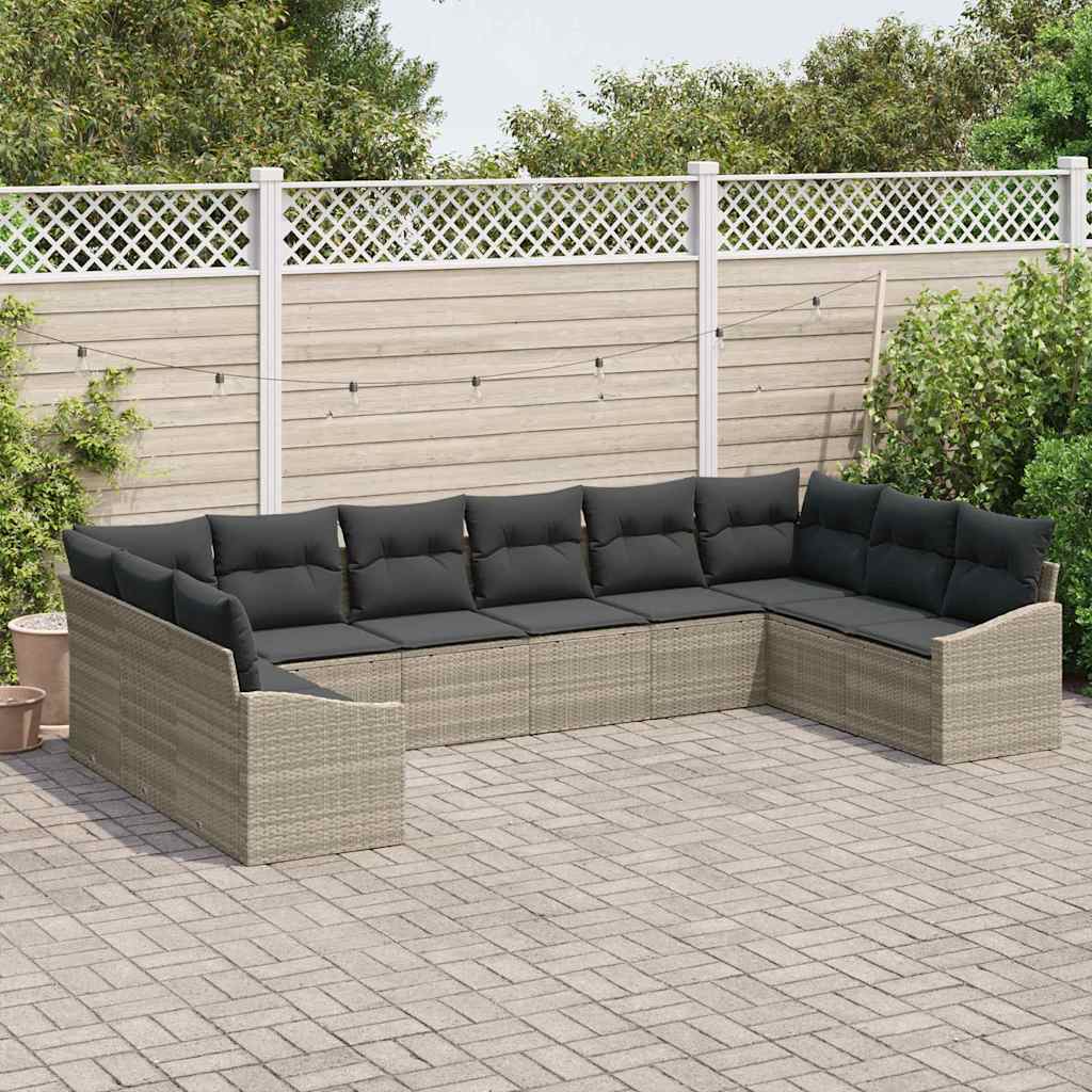 Garden Sofa Set with Storage 10 pcs Light Grey Poly Rattan