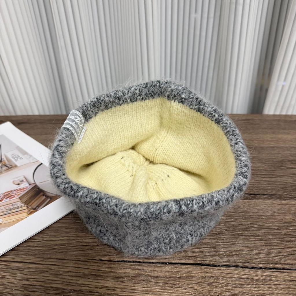 New double-layer blended wool hat with small face, cloth label warm knitted hat, simple and versatile cold hat in autumn and winter