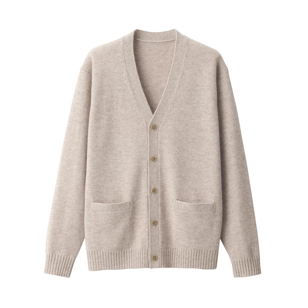 MUJI Washable Wool Size Size Small Men's Mid-Gauge V-Neck Cardigan, Oatmeal, AA0PHA4A, Men's