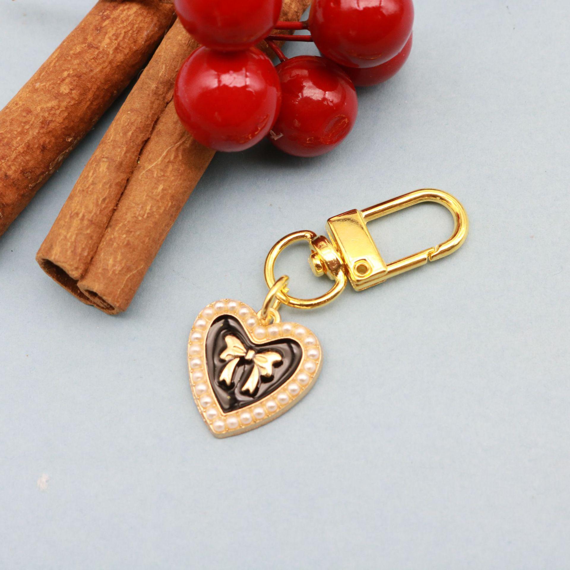 Simple Heart Rhinestone Bow Keyring Pendant