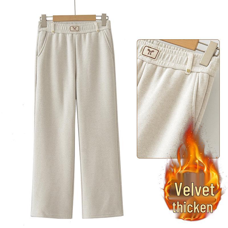 

Mom s High Waist Wide Leg Pants - Warm Velvet, Casual, for Middle-aged & Elderly Women (Spring, Autumn, Winter) 3XL [120-135 kg]