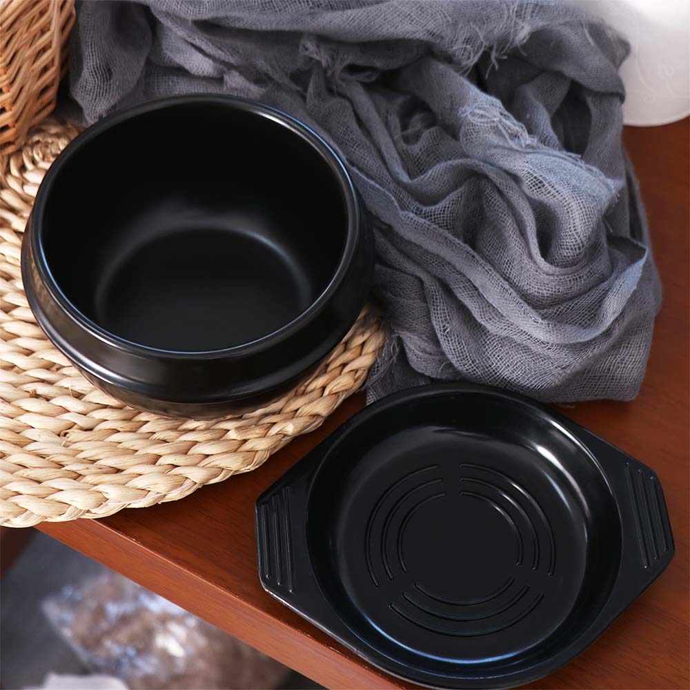 16cm Size Casserole Clay Pot Heat-resistant with Tray Korean Stone Pot Black Classic Non Stick Bibimbap Cookware Chinese Cuisine