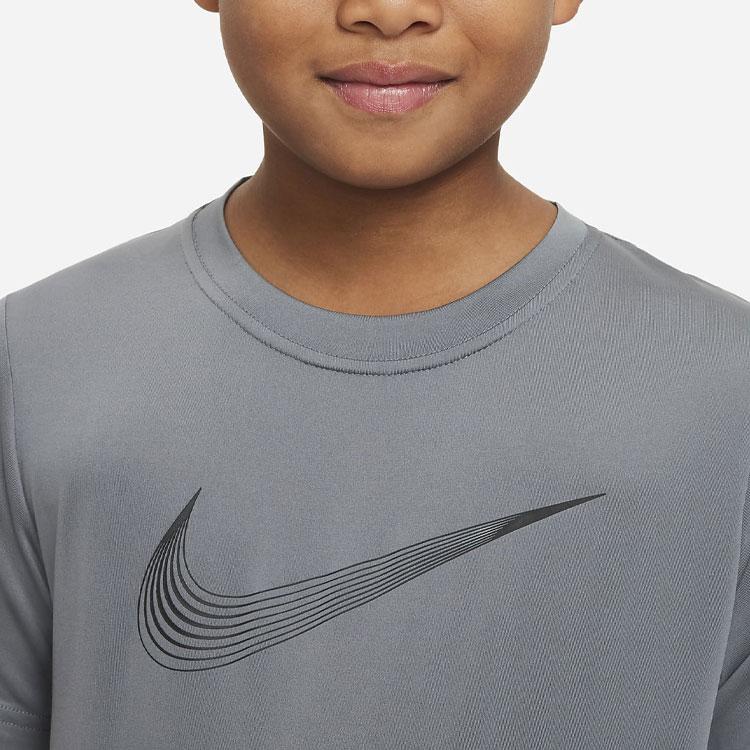 Nike Dri-Fit Logo Print Crew Neck Training T-Shirt Kids Tops Gray DM8535-084