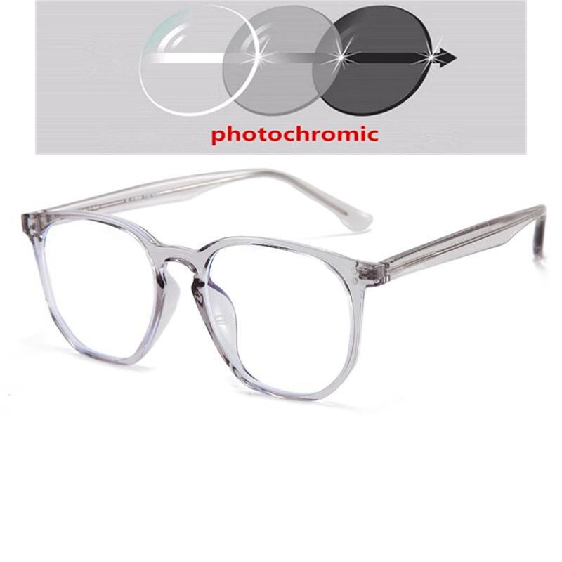 Blue Light Proof Polygon Myopia Glasses With Degree TR90 Transparent Gray Frame Prescription Spectacles 0 -0.5 -0.75 To -6.0