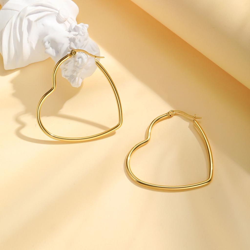 Love Shape Heart Earrings For Women Stainless Steel Ear Hoops Gold Plated Jewelry
