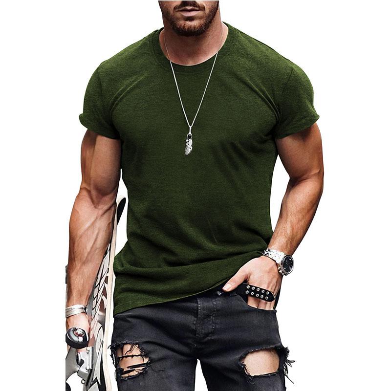 Men Solid Color Crew Neck Short Sleeve T Shirt Casual Daily Basic Top