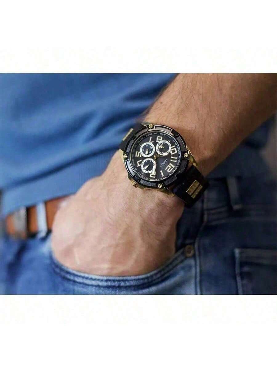 

Delta Men s Casual Stylish Multi-Function Two-Tone Silicone Strap Quartz Watch Gift for Men College Student GW0051G2 золотий/чорний