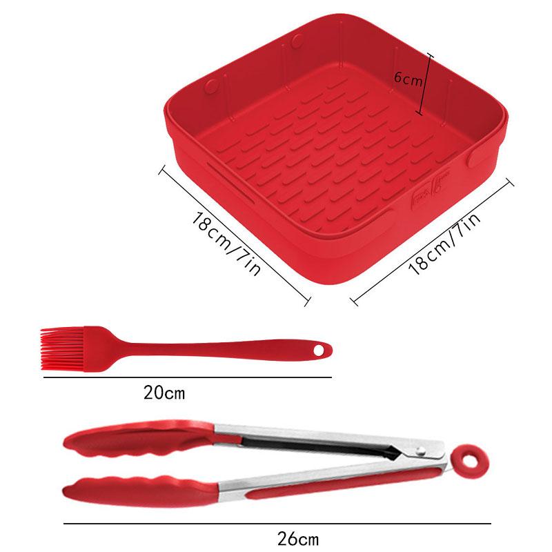 3PCS Airfryer Oven Baking Tray Silicone Non Stick Airfry Pan Liner Pizza Fried Chicken Basket Baking Pan with Brush & Food Tong