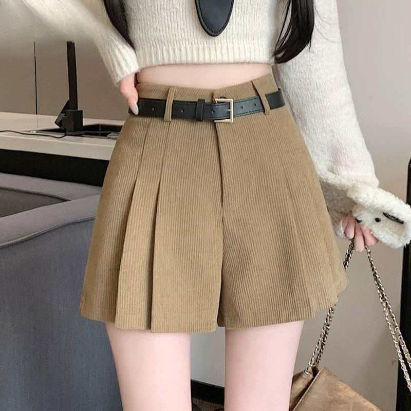 

Women s Autumn Winter High-Waisted Corduroy A-Line Pleated Skirt Trousers Trendy Plus Size Versatile Slimming Shorts Skirts XS
