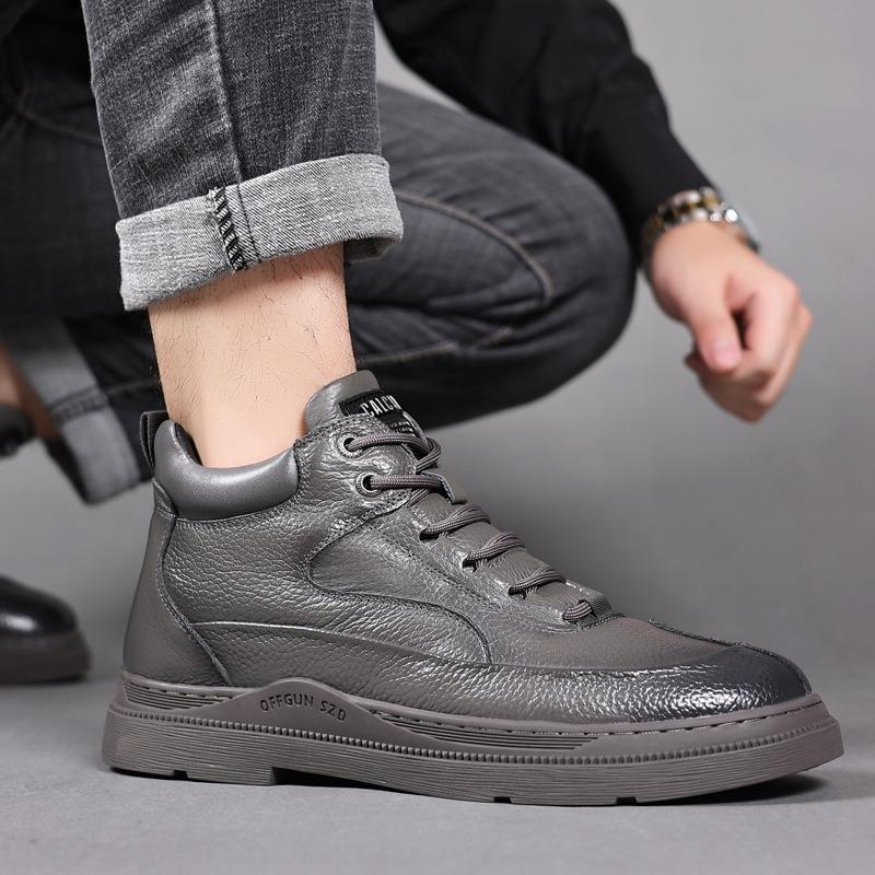 Winter first layer cowhide wool men's thermal cotton shoes leather velvet high-top outdoor casual men's shoes