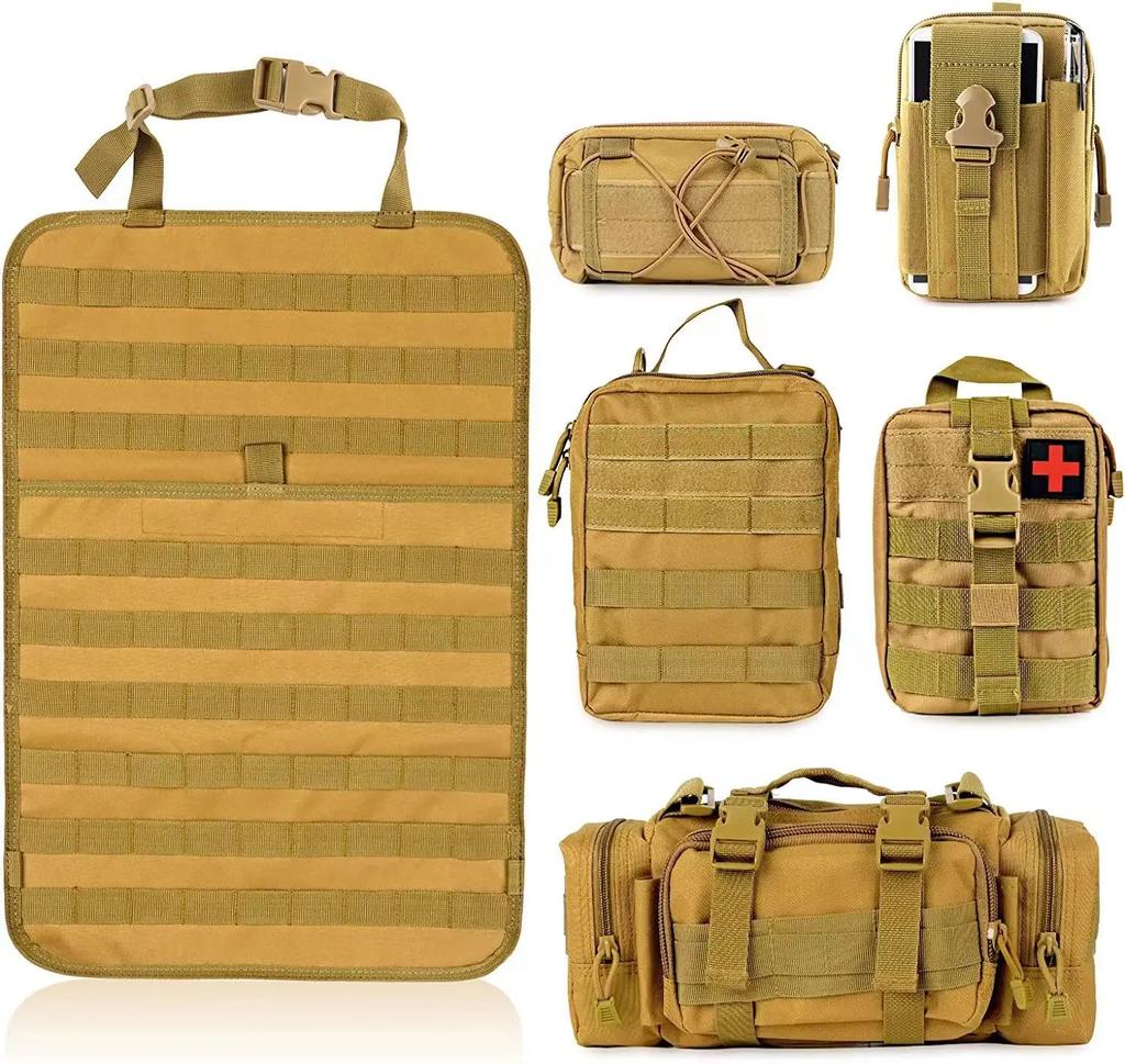 Universal Car Backrest Wall Hanging Seat Back Organizer Molle Panel Storage Bag with 5 Detachable Pouch Multifunctional Storage