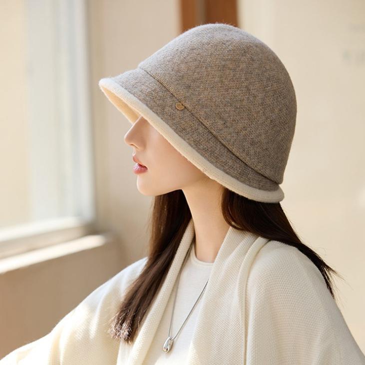 Elegant Temperament Basin Hat Women's Autumn and Winter Fashion Bucket Hat Bucket Hat Women's Winter Knitted Wool Hat Outdoor Travel Windproof Hat