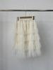 2026 Women's Grey Layered Mesh Cake Skirt with Elastic Waist - Korean Style