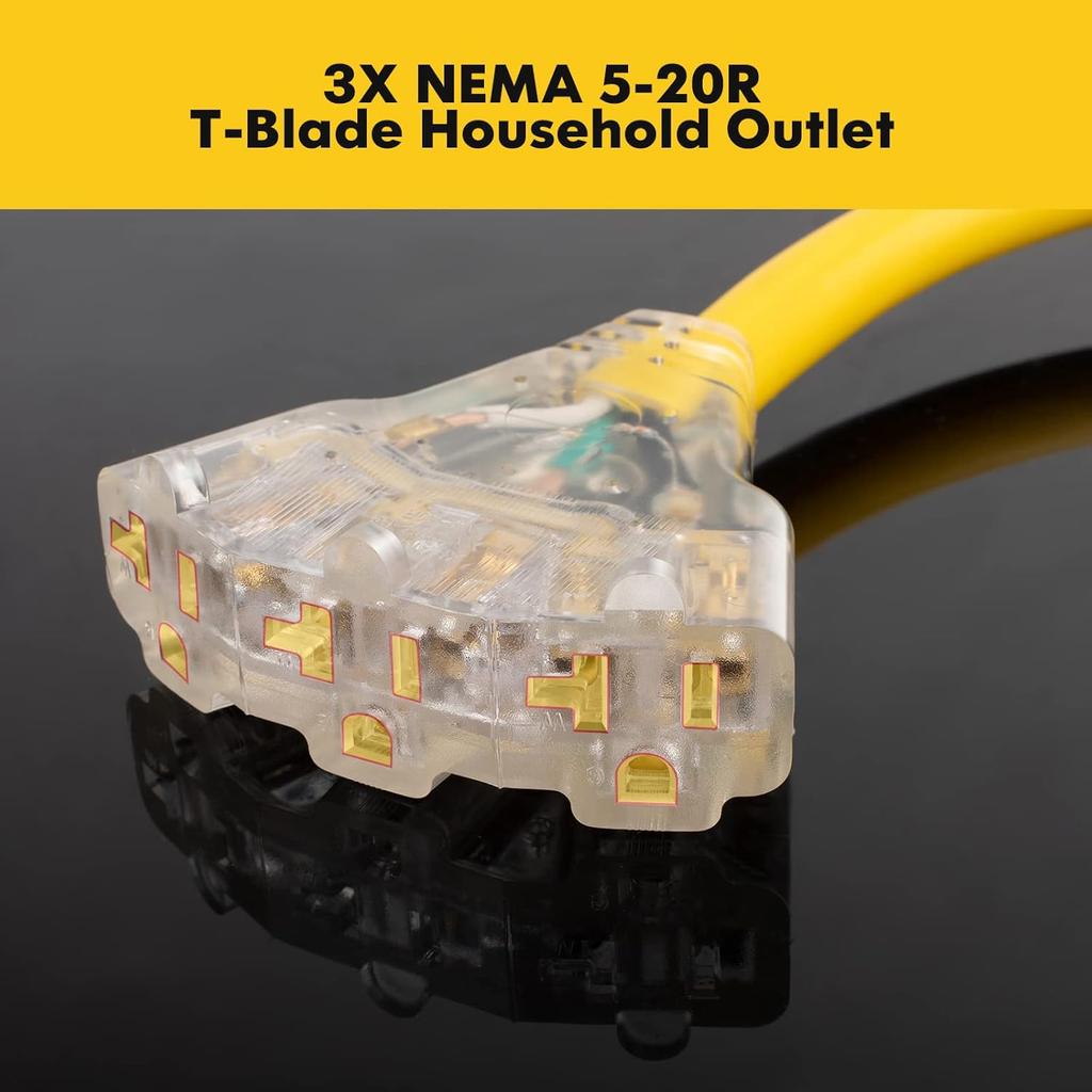 30 Amp To 110V 20 Amp RV Distribution Adapter, NEMA TT-30P Male To 3X5-15R/20R Household Outlet Female With LED Power Indicator Light