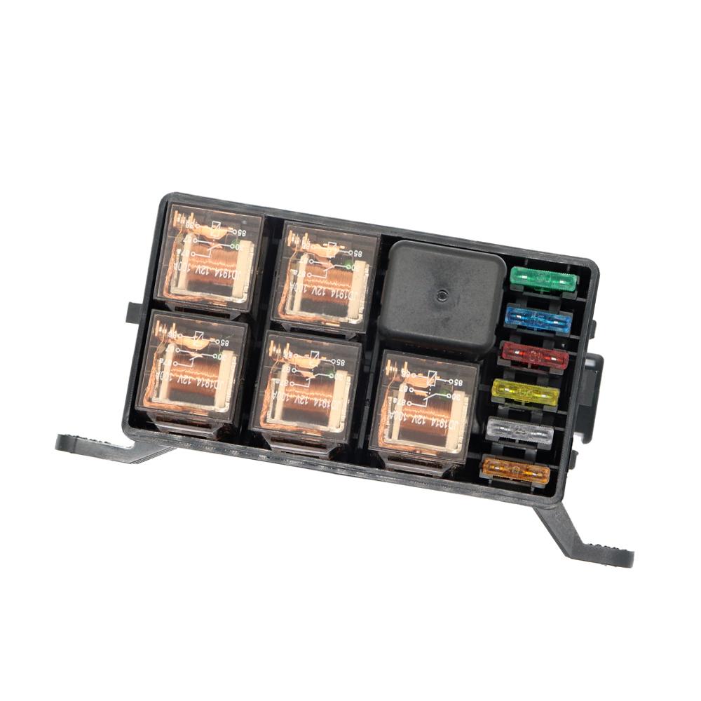 12 Slot Relay Box 6 Relays Slots 6 ATC ATO Standard Fuses Holder Block with 6Pcs Relays, 6Pcs Fuses Universal for