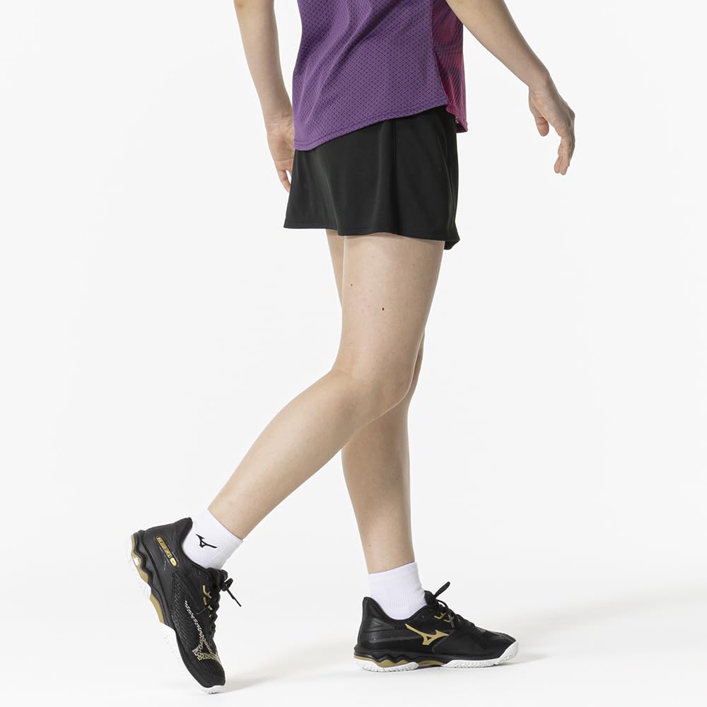 Women's Tennis and Badminton Skirt, Black, Size L, 62JBB201, Moisture-Wicking, Quick-Drying, Officially Approved by the Japan Badminton Association