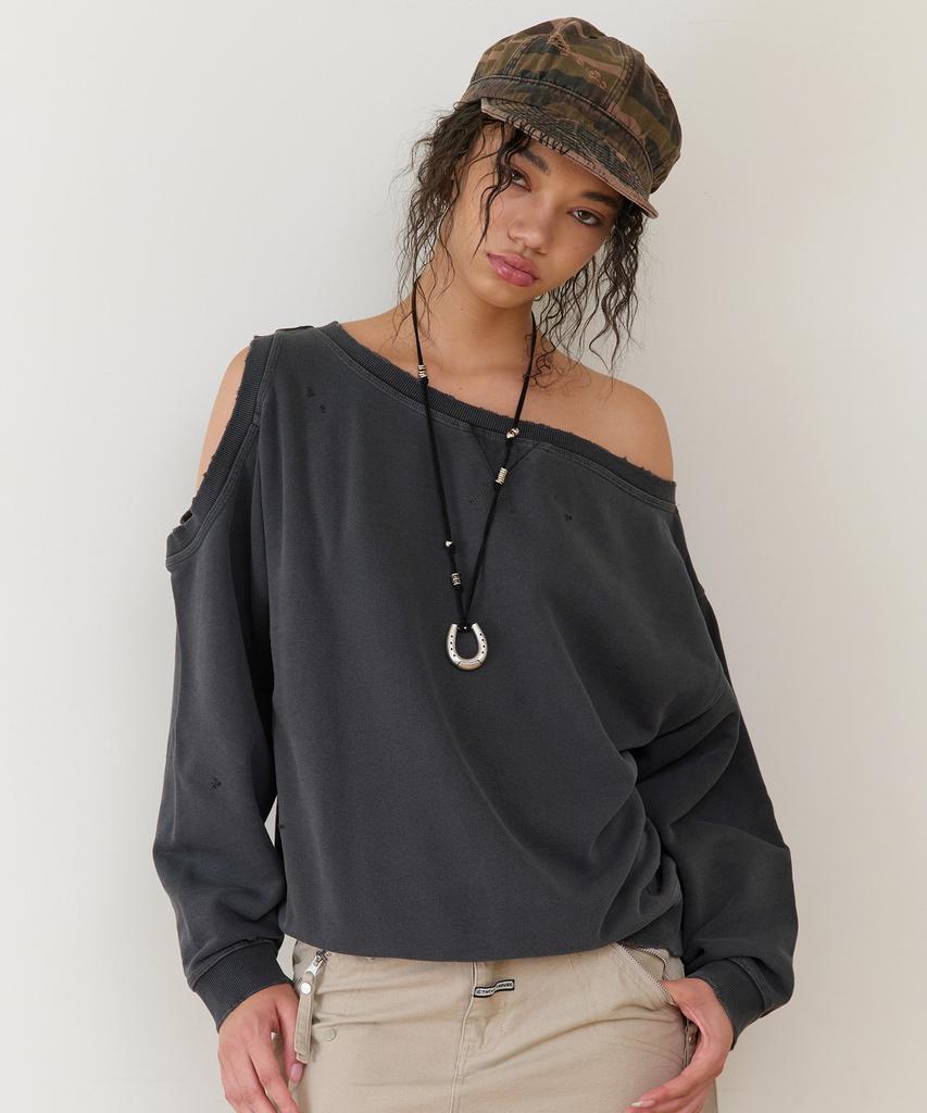 THEVINYLHOUSE Open Shoulder Sweatshirts(W) Charcoal