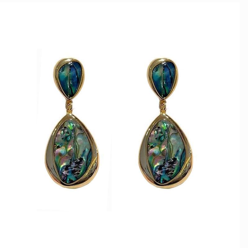 Light Luxury Abalone Shell Water Drop Long Earrings Women'S French Niche Light Luxury Stud Earrings Retro High-End Earrings