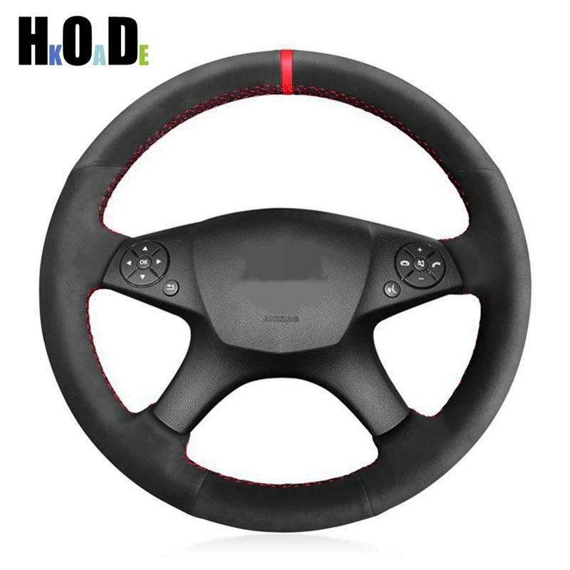 For Mercedes-Benz W204 C-Class 2007-2010 C300 C230 C280 C180 C260 C200 Black Hand-sewing Suede Car Steering Wheel Cover